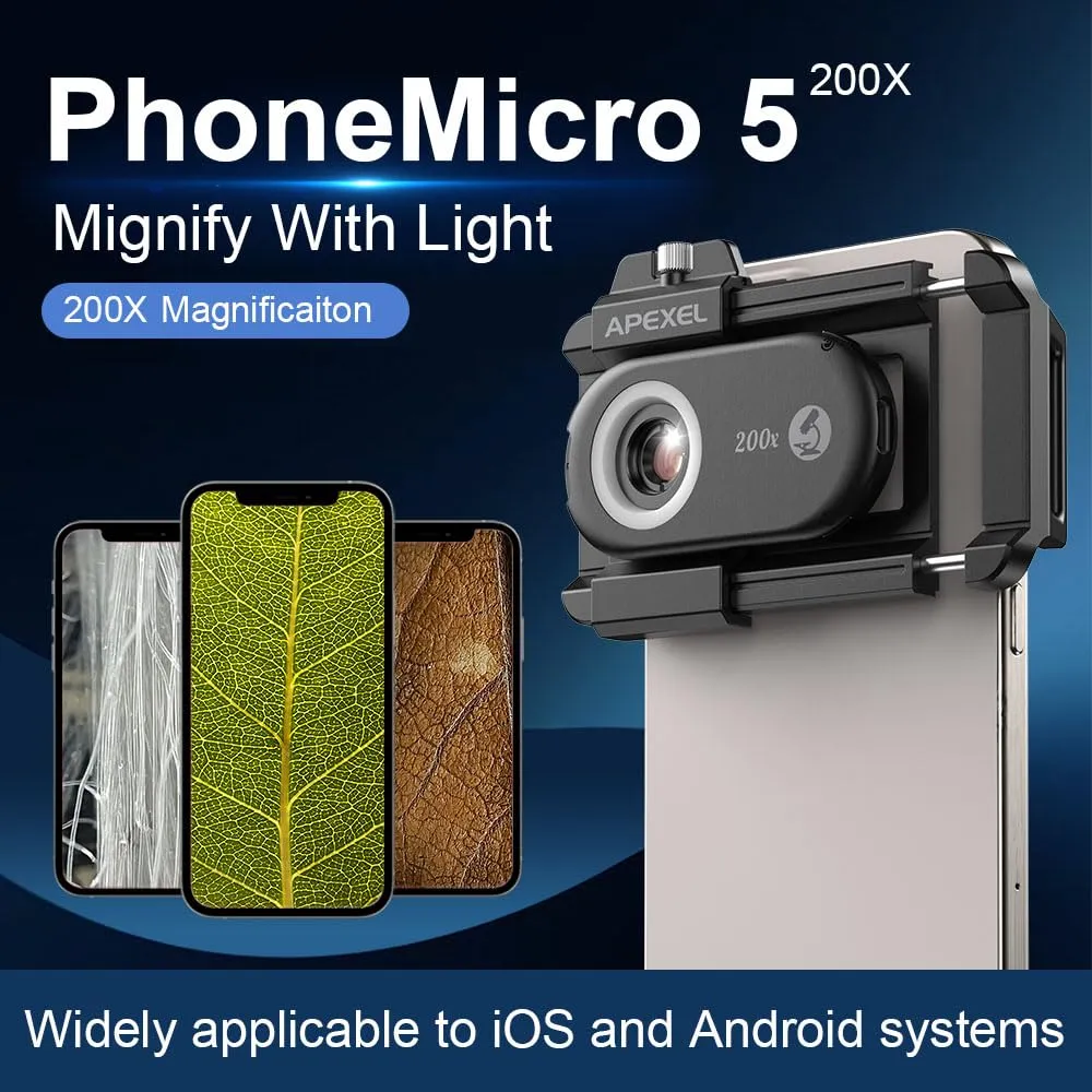 Apexel PhoneMicro 5  Apexel 200x Microscope عدسه تصوير