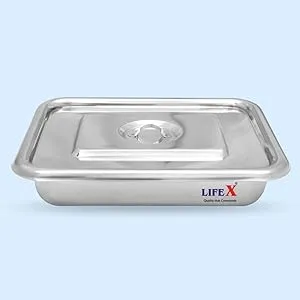 LIFEX Set of 2 pcs Stainless Steel with Cover Instrument Tray with Lid 8*10