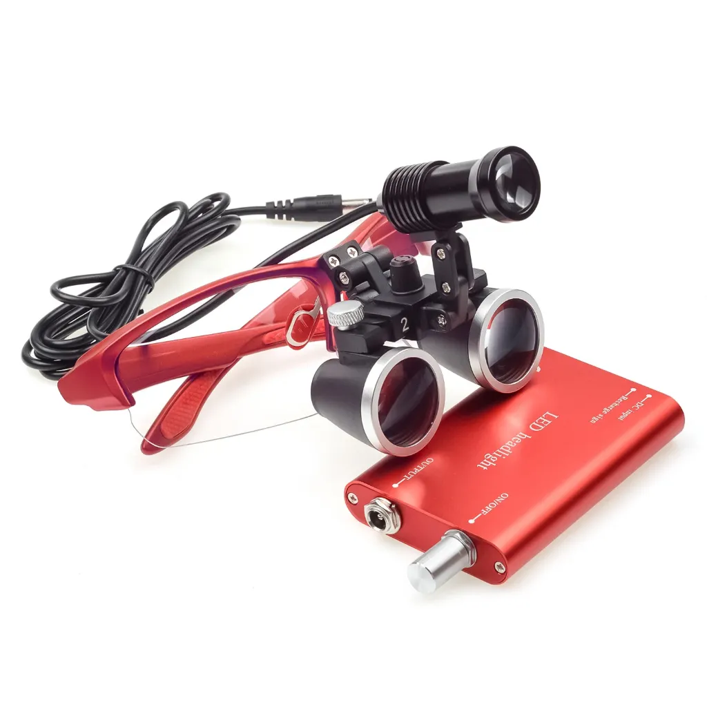 DY-409 2.5X Binocular Loupes with 5W LED Headlamp with Aluminum Box Red لوب