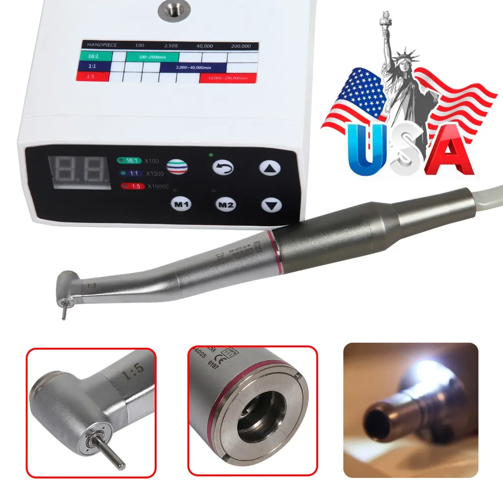Dental Brushless LED Electric Micro Motor / 1:5 Increasing Handpiece OEM قبضة كهربائية