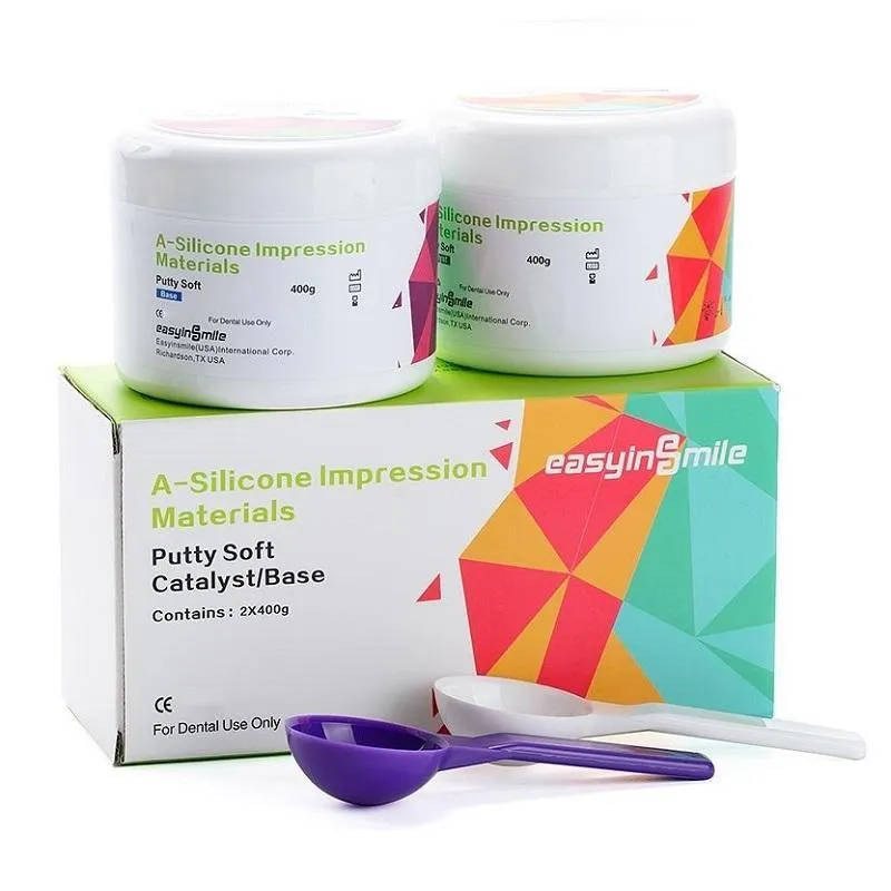 EASYINSMILE Dental Silicone Impression Material Putty 400G*2/Light Body 50ML*2 Materials 2Pcs