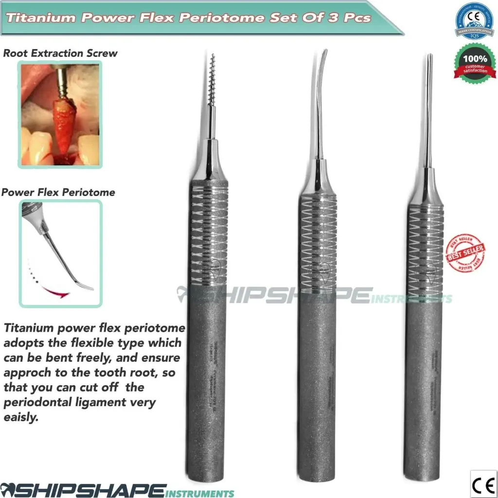 Power Flex Titanium Periotome Set 3pcs كت أدوات خلع تيتانيوم بريوتوم
